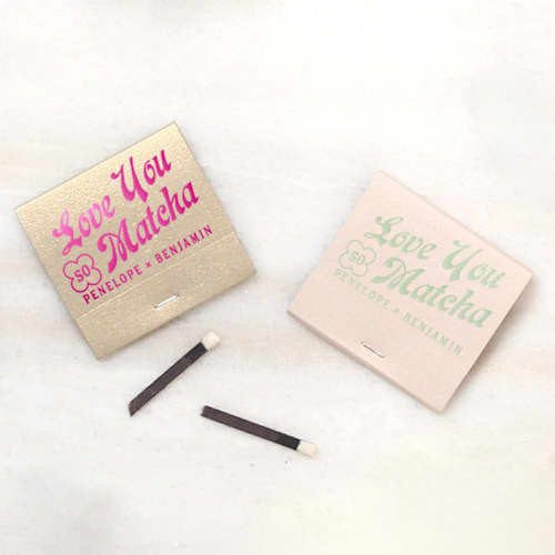 This is a multicolor matchbooks by ForYourParty called love you so matcha matchbooks, set of 100 in standard