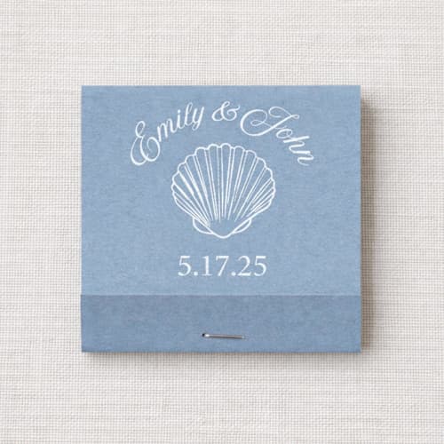 This is a blue matchbooks by Papel Custom Design called custom seashell matchbook (set of 50) in standard