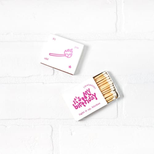 This is a white matchbooks by ForYourParty called light it up it's my birthday matchbox, set of 50 in standard
