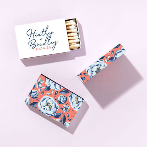 This is a multicolor matchbooks by ForYourParty called personalized painted floral script names matchboxes, set of 100 in standard