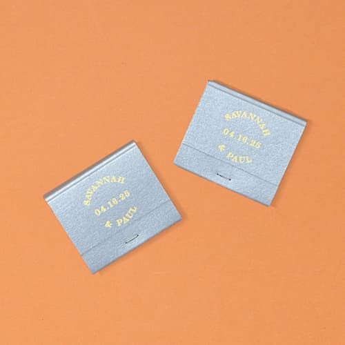 This is a silver matchbooks by ForYourParty called retro wedding matchbooks, set of 100 in standard