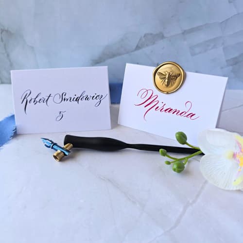 This is a multicolor wedding place cards by Inkspiringletters called custom calligraphy tent-styleplace cards- set of 10 in standard