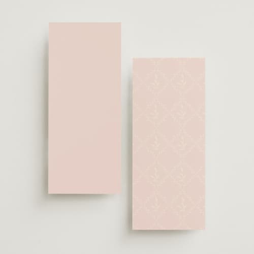 This is a rose quartz unique wedding programs with foil pressed by Emily Betts called scallop monogram printing on signature in standard