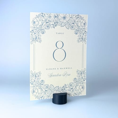 This is a blue place card holders by Corduroy Effect called navy blue circle table number holder, set of 5 in standard