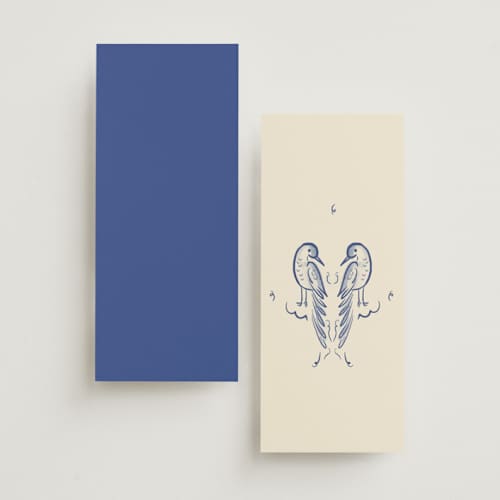 This is a marseille blue unique wedding programs with standard by Ani Somi called santa catalina printing on signature in 4x9