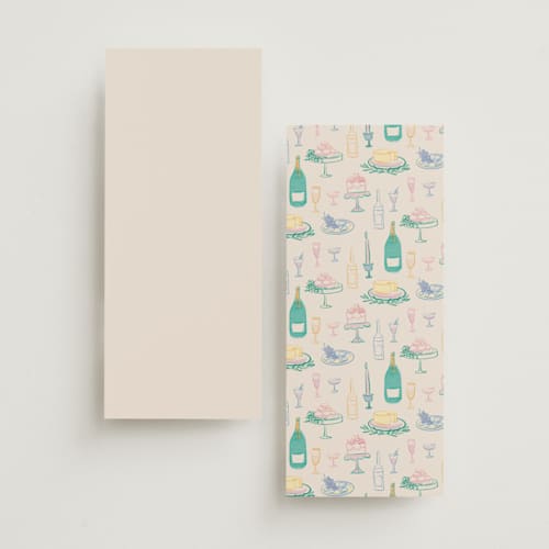 This is a pastel unique wedding programs with standard by Elly called dining printing on signature in 4x9