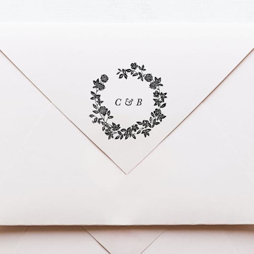 This is a multicolorassorted-colors wedding stationery by Tara Grangroth called vintage roses monogram stamp no. 2 in standard
