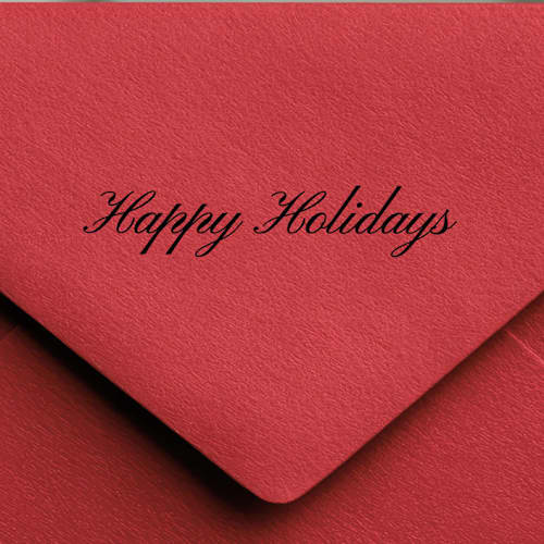 This is a black wedding stationery by Samantha Malvey called happy holidays stamp | self-inking stamp in standard