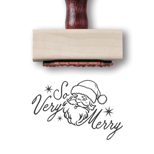 This is a multicolorassorted-colors wedding stationery by Alyssa Cook called vintage santa rubber stamp | gift tag or envelope stamper | so very merry wooden stamp in standard