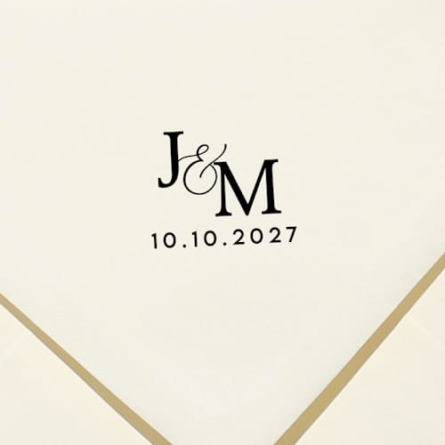 This is a black wedding stationery by Samantha Malvey called wedding monogram with date stamp | self inking monogram stamp in standard