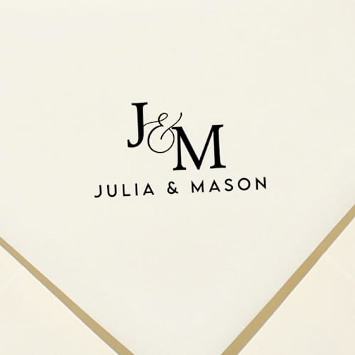 This is a black wedding stationery by Samantha Malvey called wedding monogram stamp | self inking monogram stamp in standard