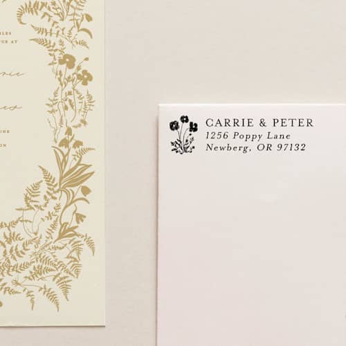 This is a gray address labels by Tara Grangroth called 'alpine meadow' address stamp in standard