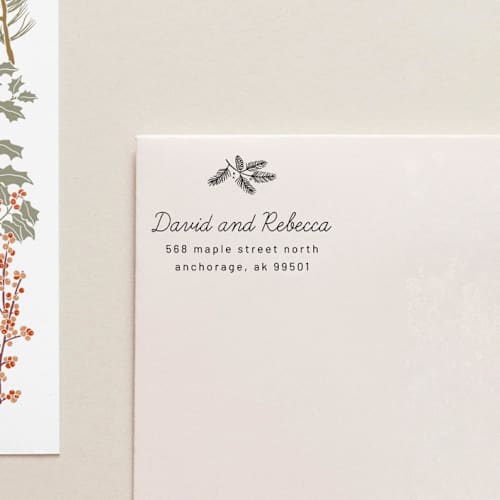 This is a gray address labels by Tara Grangroth called holiday address stamp no. 11 in standard