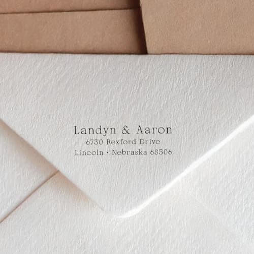 This is a black address labels by Sara Luke called simple 3 line self-inking return address stamp - minimalistic design in standard