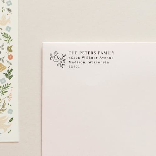 This is a gray address labels by Tara Grangroth called holiday address stamp no. 1 in standard