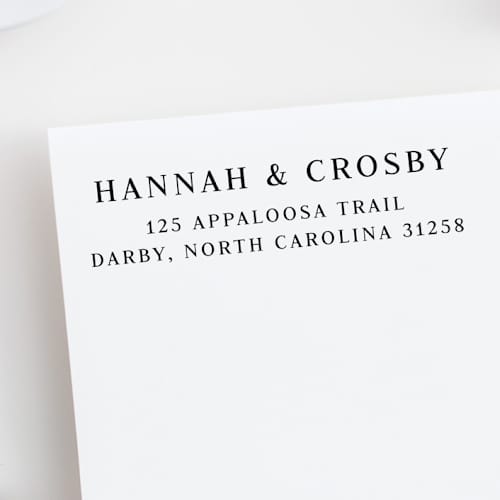 This is a multicolorassorted-colors address labels by Sara Luke called simple custom address stamp in all caps | wood handle stamp in standard