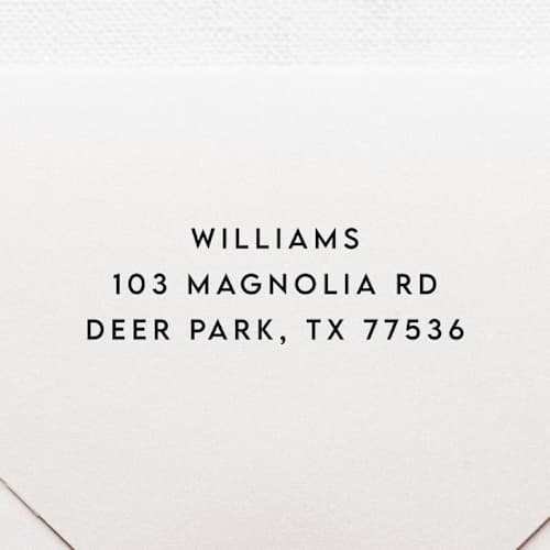This is a black address labels by Samantha Malvey called minimalist return address stamp | self-inking return address stamp in standard