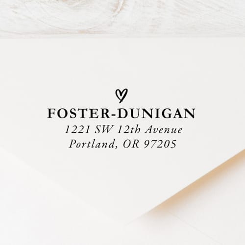 This is a multicolorassorted-colors address labels by Sara Luke called modern heart return address stamp | wood handle stamp in standard