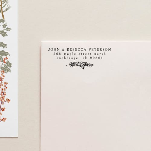 This is a gray address labels by Tara Grangroth called holiday address stamp no. 6 in standard