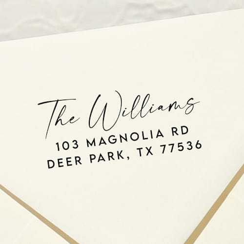 This is a black address labels by Samantha Malvey called custom family address stamp | self inking return address stamp in standard