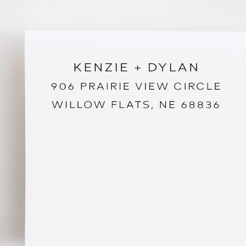 This is a multicolorassorted-colors address labels by Sara Luke called modern minimalist return address stamp | wood handle stamp in standard