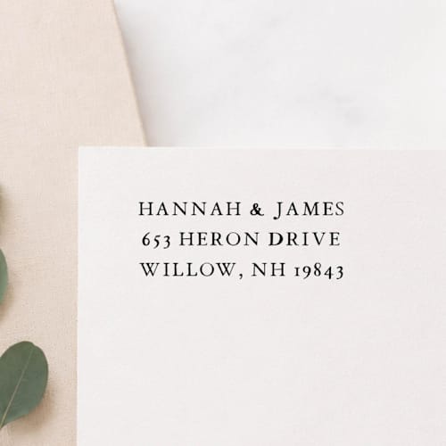 This is a multicolorassorted-colors address labels by Sara Luke called simple 3 line self-inking return address stamp - minimalistic in standard