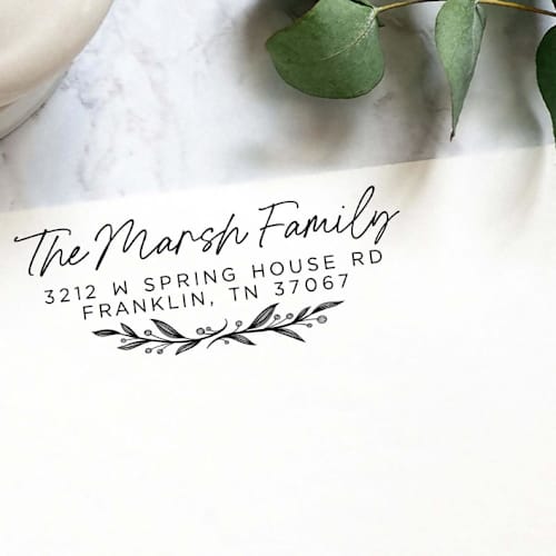 This is a multicolor address labels by Casey Harp called custom floral address stamp | self-inking | black ink in standard