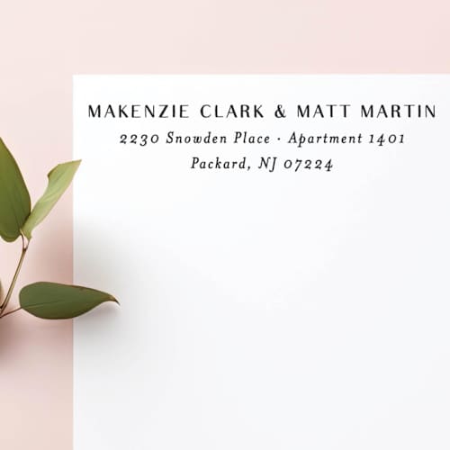 This is a black address labels by Sara Luke called classic self-inking return address stamp for two full names in standard