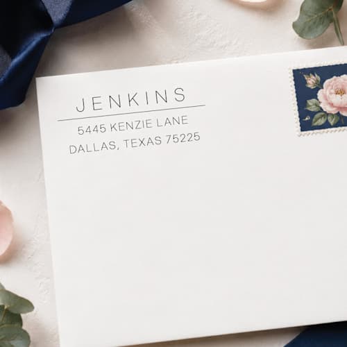 This is a multicolorassorted-colors address labels by Sara Luke called modern return address stamp, stamp with wood handle in standard