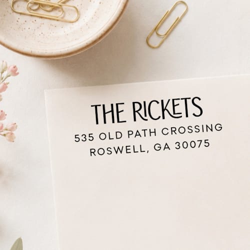 This is a multicolor address labels by Sara Luke called modern return address stamp | self-inking stamp in standard