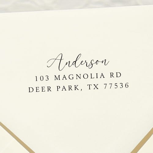This is a black address labels by Samantha Malvey called timeless family address stamp | self inking return address stamp in standard