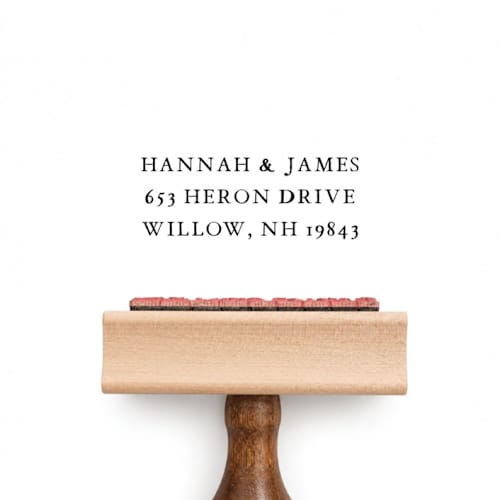 This is a multicolorassorted-colors address labels by Sara Luke called simple 3 line return address stamp - minimalistic | wood handle stamp in standard
