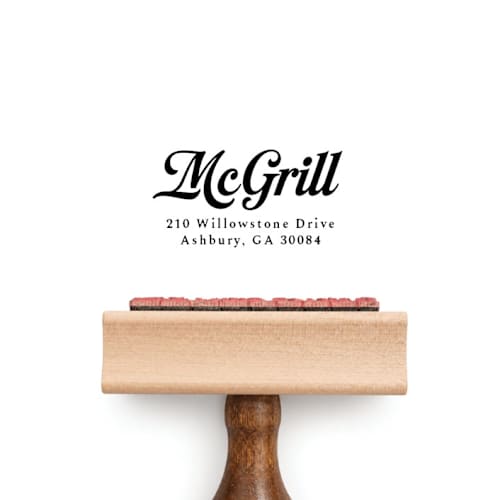 This is a multicolorassorted-colors address labels by Sara Luke called retro script stamp - vintage signature address stamp | wood handle stamp in standard
