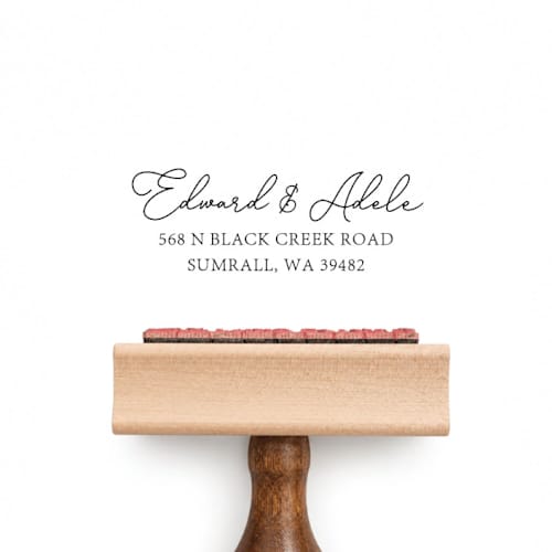This is a multicolorassorted-colors address labels by Sara Luke called modern calligraphy stamp | wood handle stamp in standard
