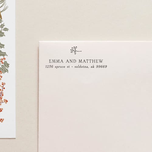 This is a gray address labels by Tara Grangroth called holiday address stamp no. 5 in standard