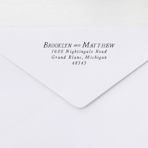 This is a black address labels by Sara Luke called vintage print custom address stamp | self inking in standard