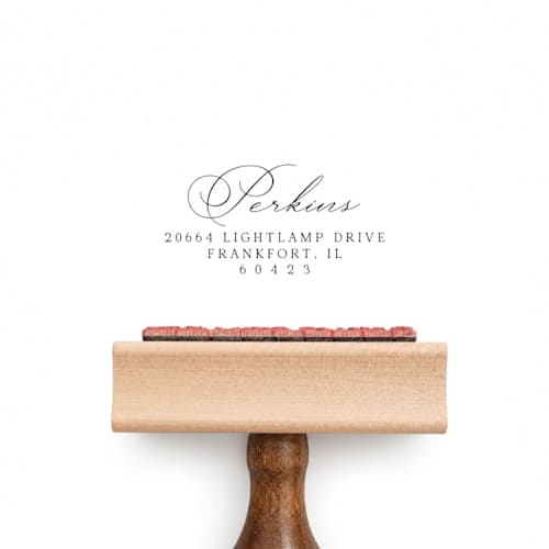 This is a multicolorassorted-colors address labels by Sara Luke called calligraphy return address stamp, elegant stamp with wood handle
calligraphy return address stamp, self-inking elegant script custom stamp in standard