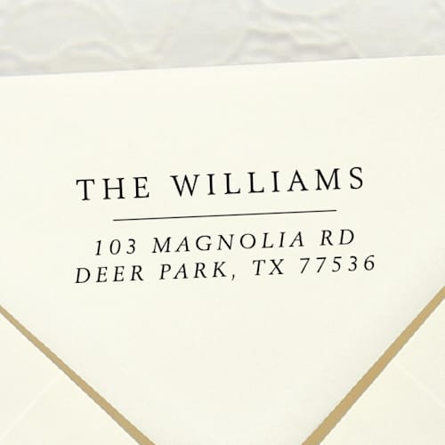 This is a black address labels by Samantha Malvey called modern classic address stamp | self inking return address stamp in standard
