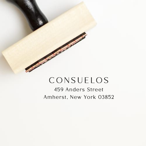 This is a multicolorassorted-colors address labels by Sara Luke called simple address stamp | wood handle stamp in standard