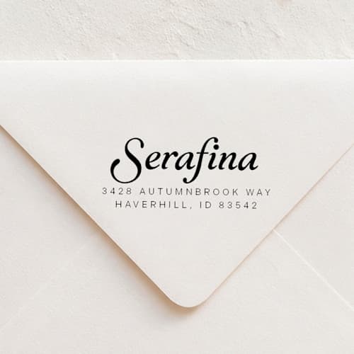 This is a multicolorassorted-colors address labels by Sara Luke called calligraphy return address stamp, classic self-inking stamp
calligraphy return address stamp, self-inking elegant script custom stamp in standard