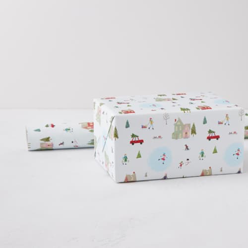 This is a frost wrapping paper by Elizabeth Bishop called winter town in standard