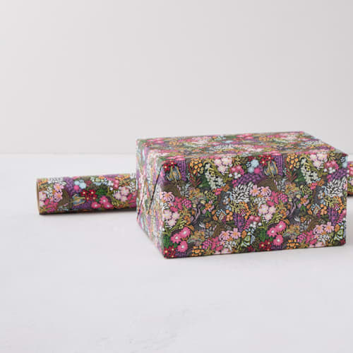 This is a vivid wrapping paper by Black Botanic called floral wraps in standard