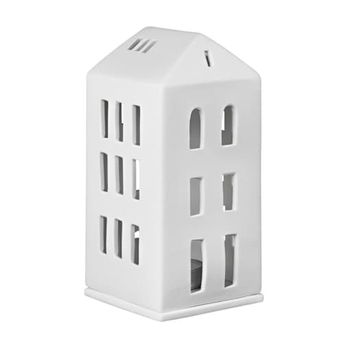This is a white holiday decorations by Räder Designs called village house - hipped roof - 6.5" in standard