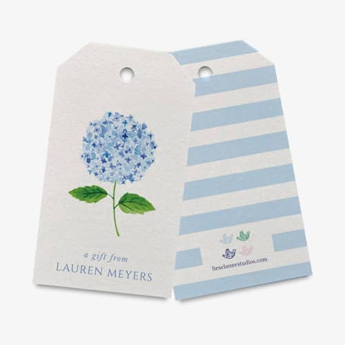 This is a blue gift tags by Liesel Anne called custom blue hydrangea gift tags (set of 24) in standard