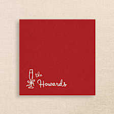Red Linen-Like Napkin with Personalized Family Name & Champagne Glass Icon | Pack of 50