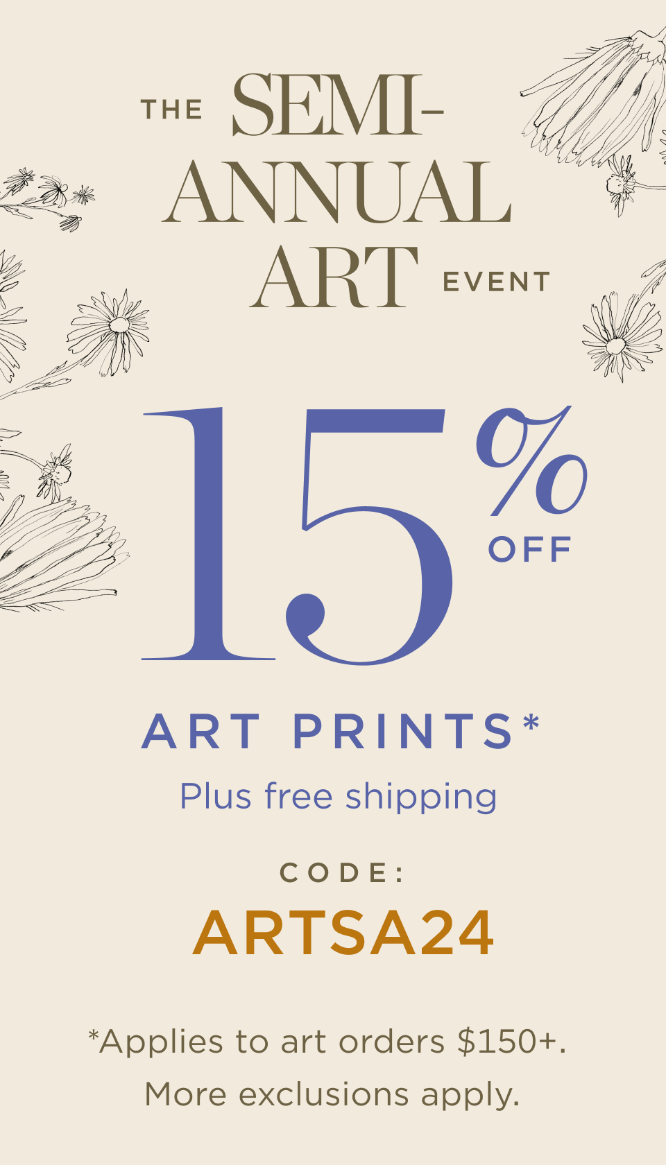 15% off + FREE shipping on art prints*