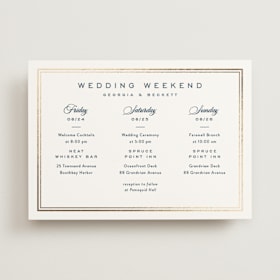 Foil-Pressed Wedding Weekend Itinerary Cards