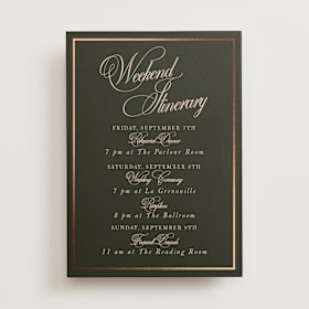Foil-Pressed Wedding Weekend Itinerary Cards