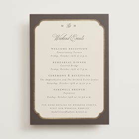 Foil-Pressed Wedding Weekend Itinerary Cards