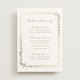 Foil-Pressed Wedding Weekend Itinerary Cards